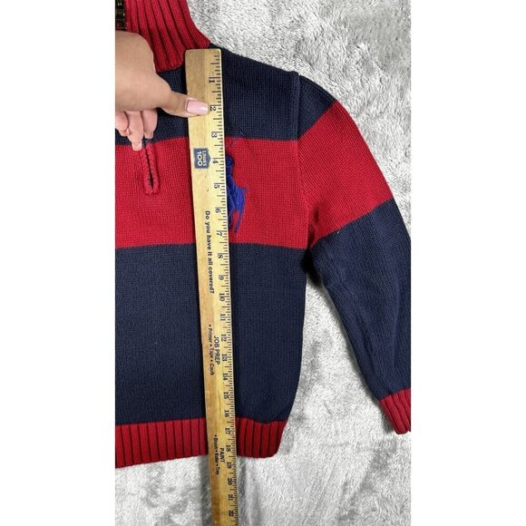 Ralph Lauren Boys’ Quarter-Zip Sweater - Red and Navy Big Pony - Size 8 - Picture 4 of 12
